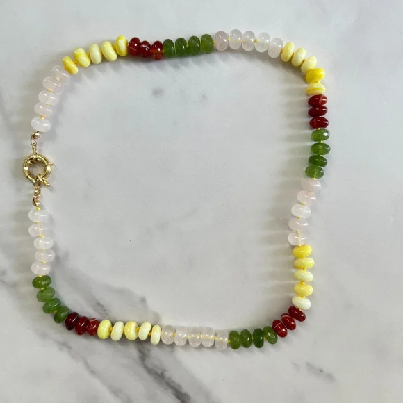 Genuine Carnelian Opal Aventurine Quartz Gemstone Bead Silk Knot Necklace - Picture 3 of 9